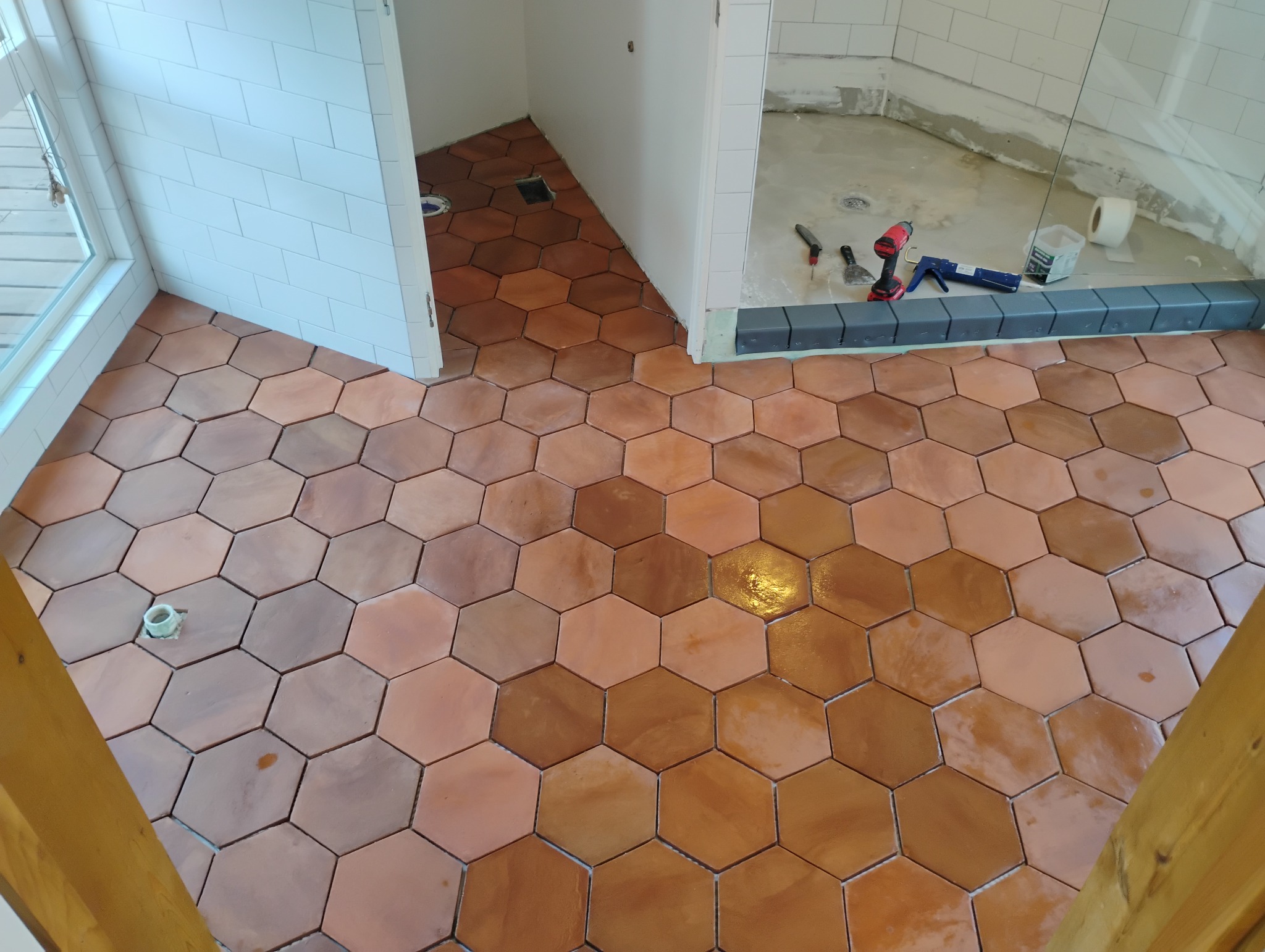 Finished bathroom floor tile